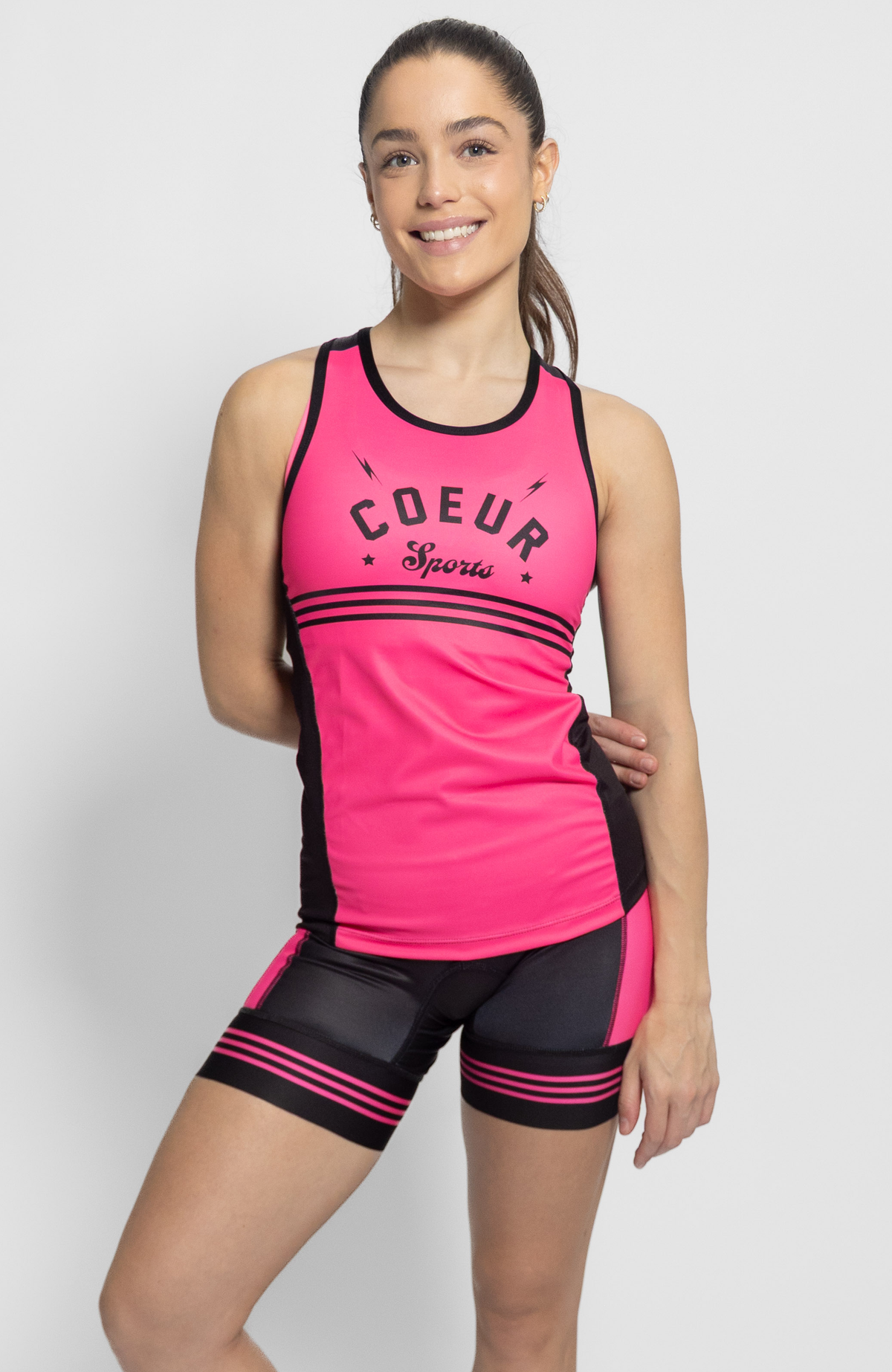Coeur Sports Braless Tri Tank Braless Triathlon Tank Top in Pink Signature