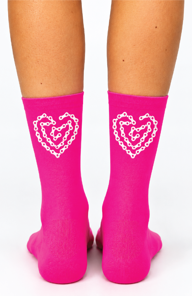 Coeur Sports Socks ONE SIZE / Neon Pink Bike Love Cycling Sock in Neon Pink