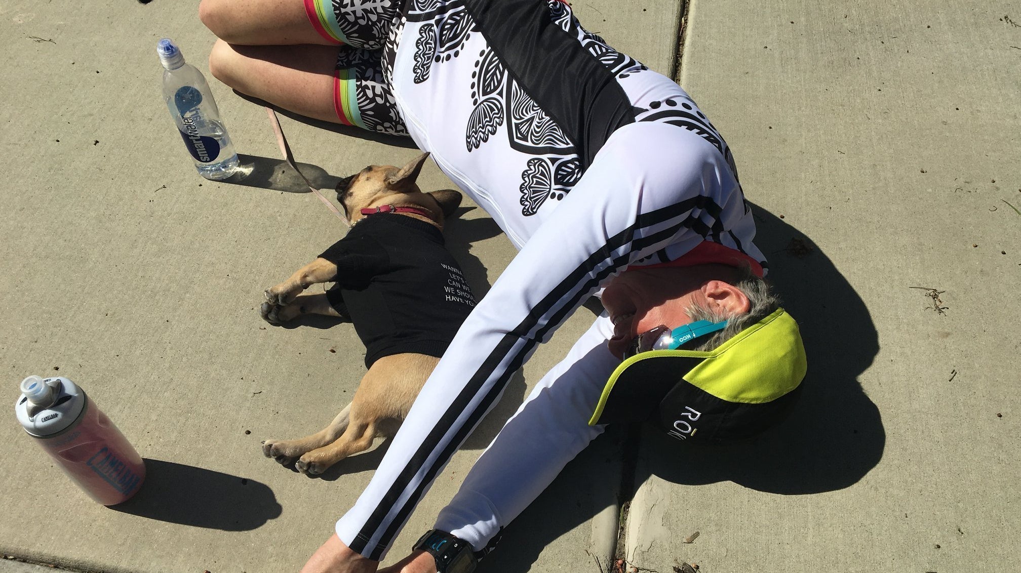Tired cyclist resting
