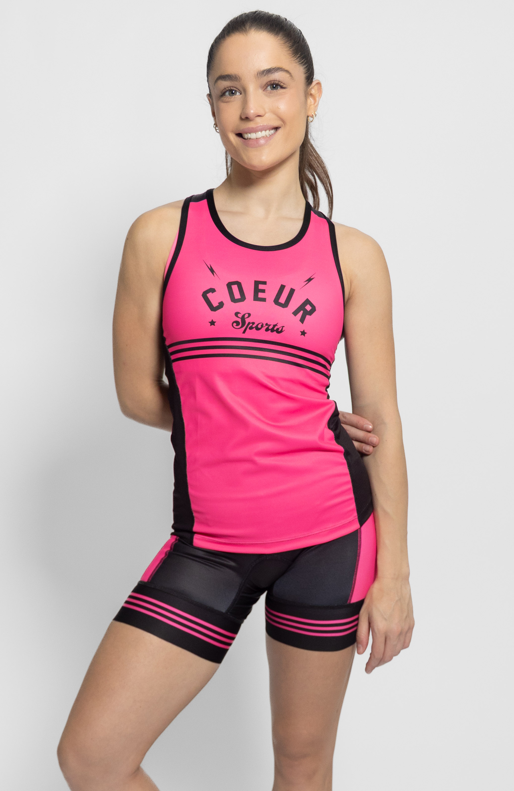 Coeur Sports Braless Tri Tank Braless Triathlon Tank Top in Pink Signature