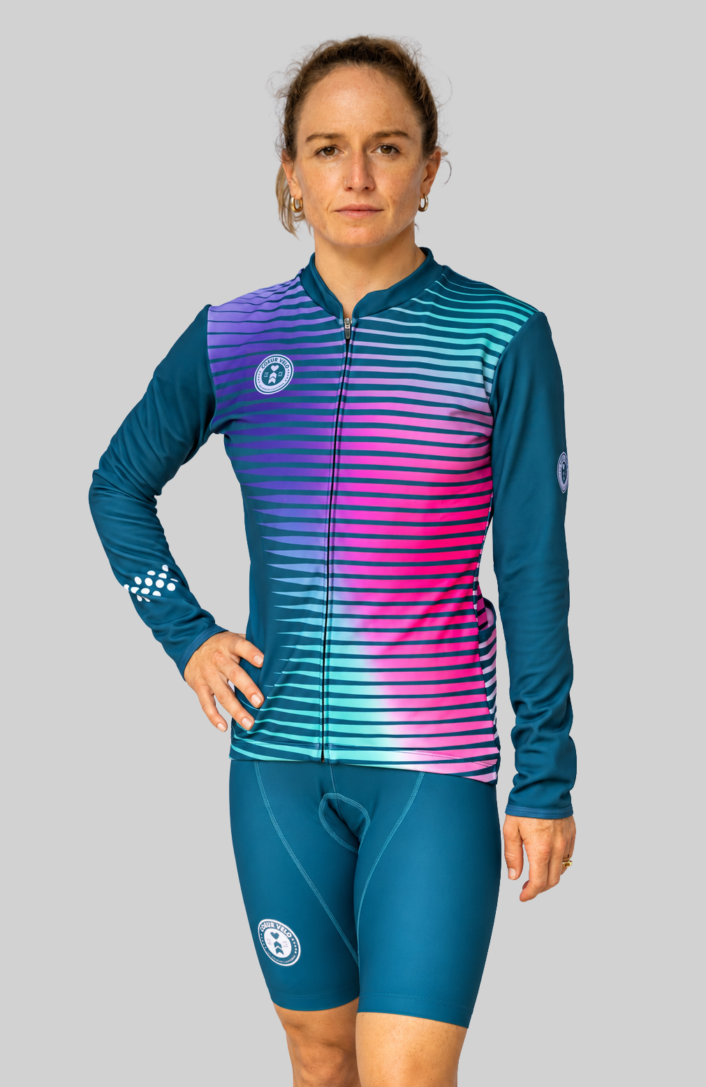 Coeur Sports Long Sleeve Cycling Jersey Thermal Cycling Jersey in Marine Layer