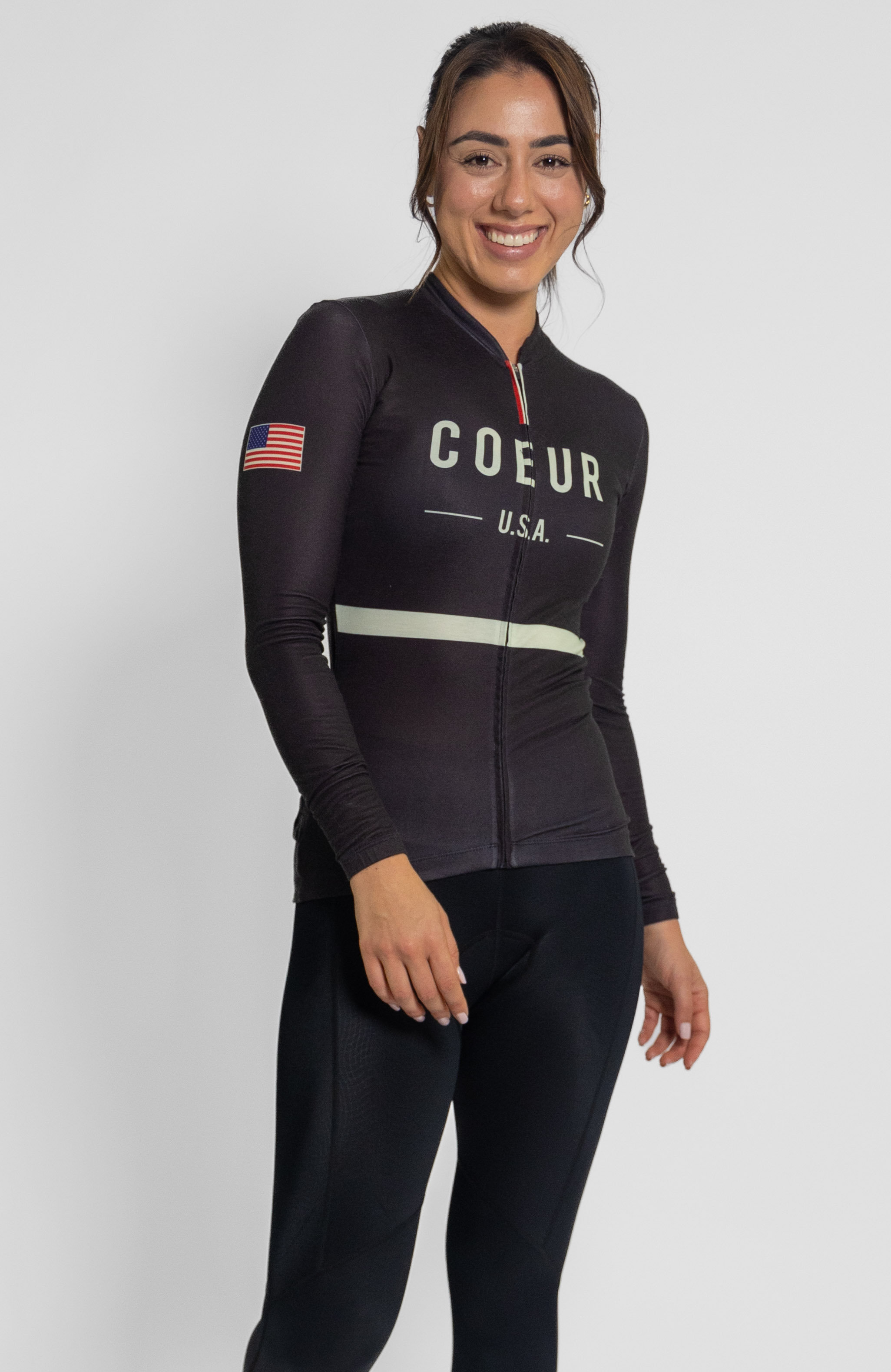 merino wool cycling gear Coeur Sports - Long Sleeve Merino US Cycling Jersey In Black