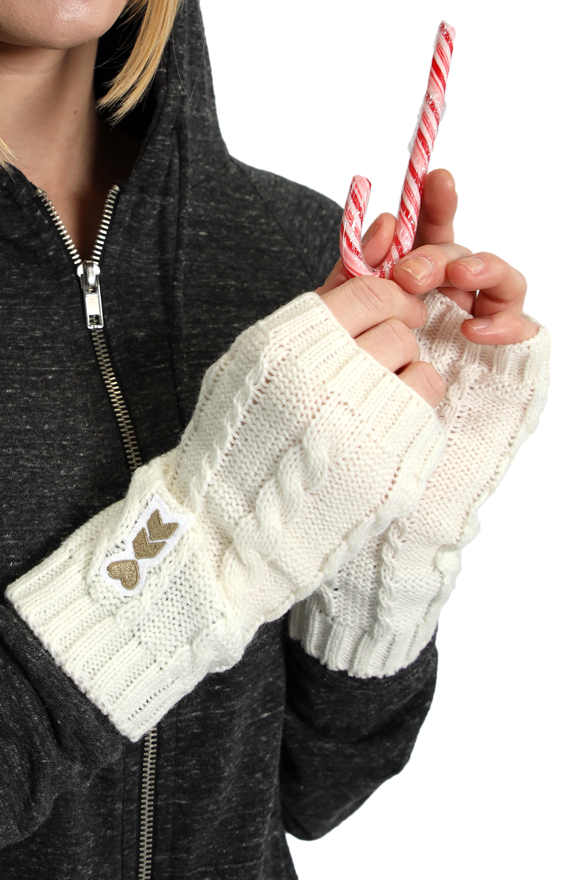 Coeur Sports Mittens OS / White Fingerless Cable Knit Gloves