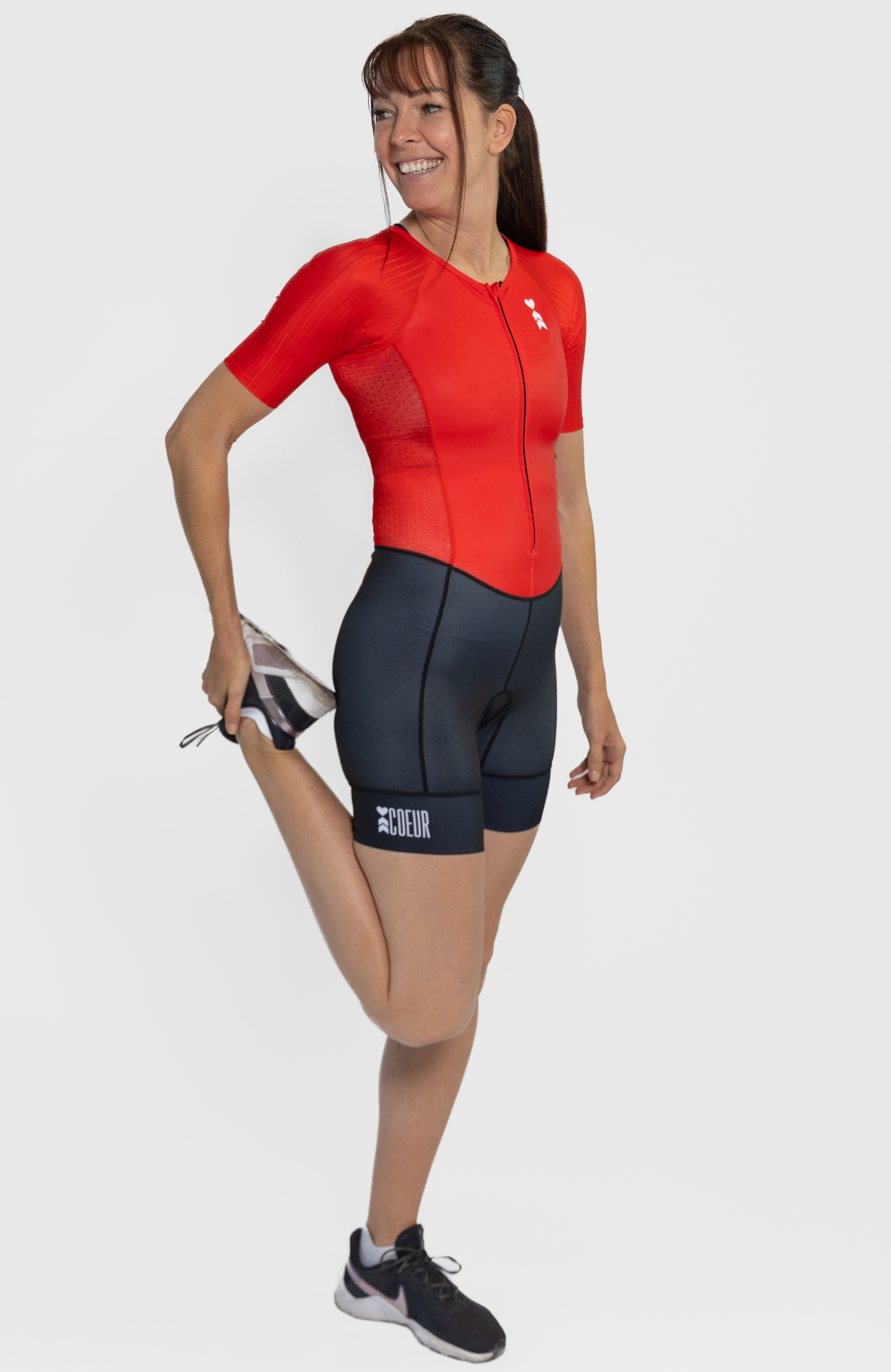 Coeur Sports Sleeved Tri Suit Lava Red Women's Sleeved One Piece Triathlon Suit