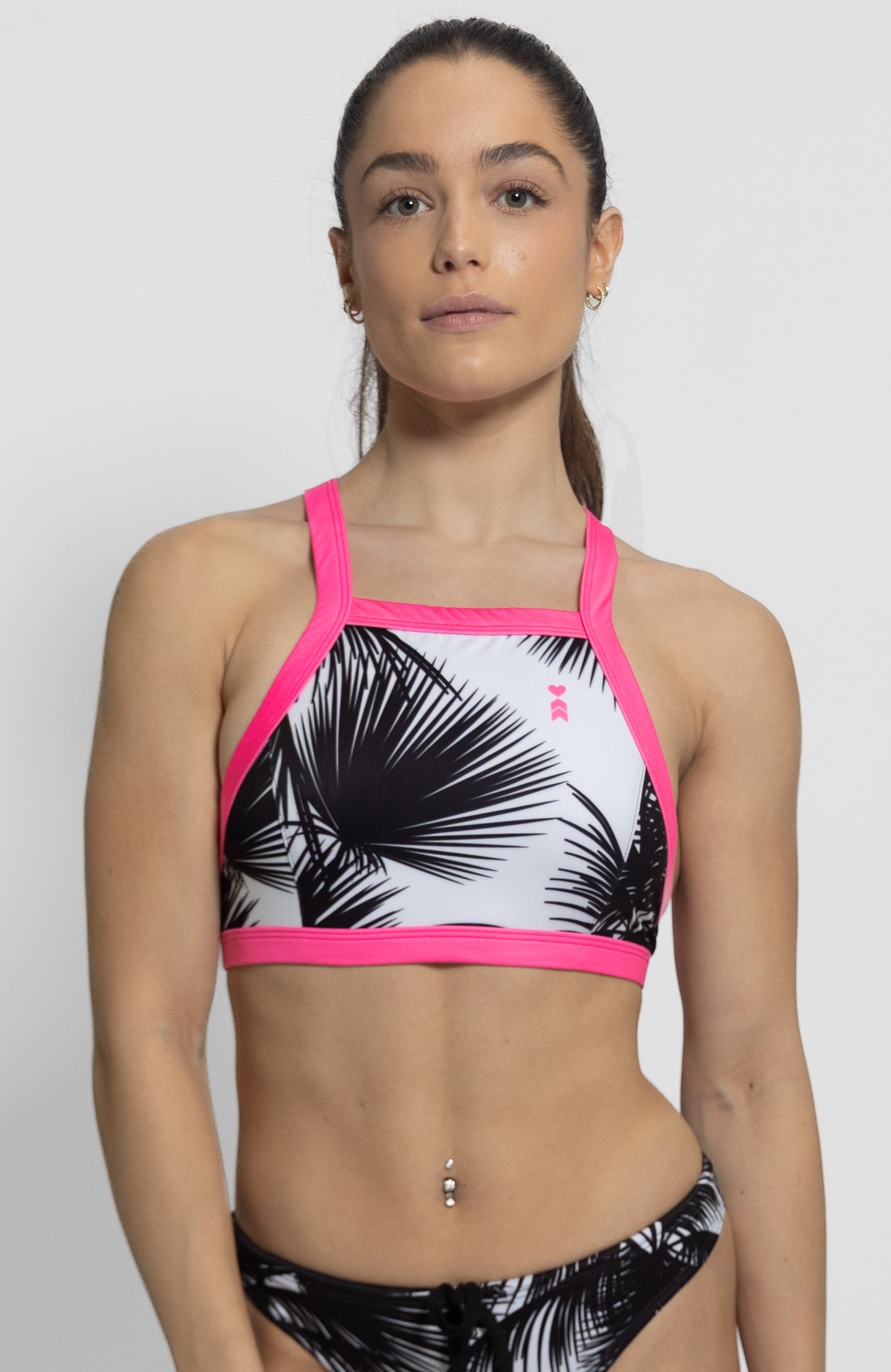 Coeur Sports X Back Bikini Top Halter Bikini Top in Aloha 26